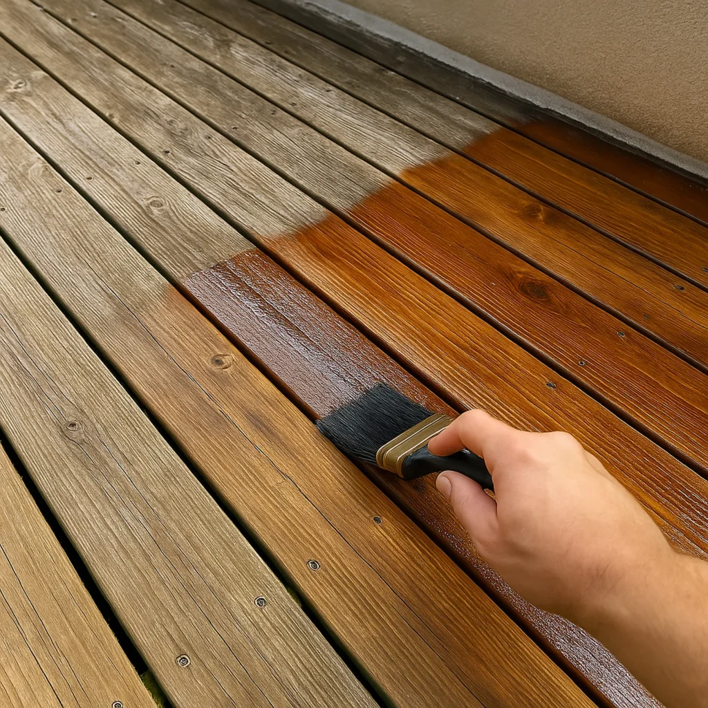 Application de saturateur sur une terrasse en bois à Toulouse